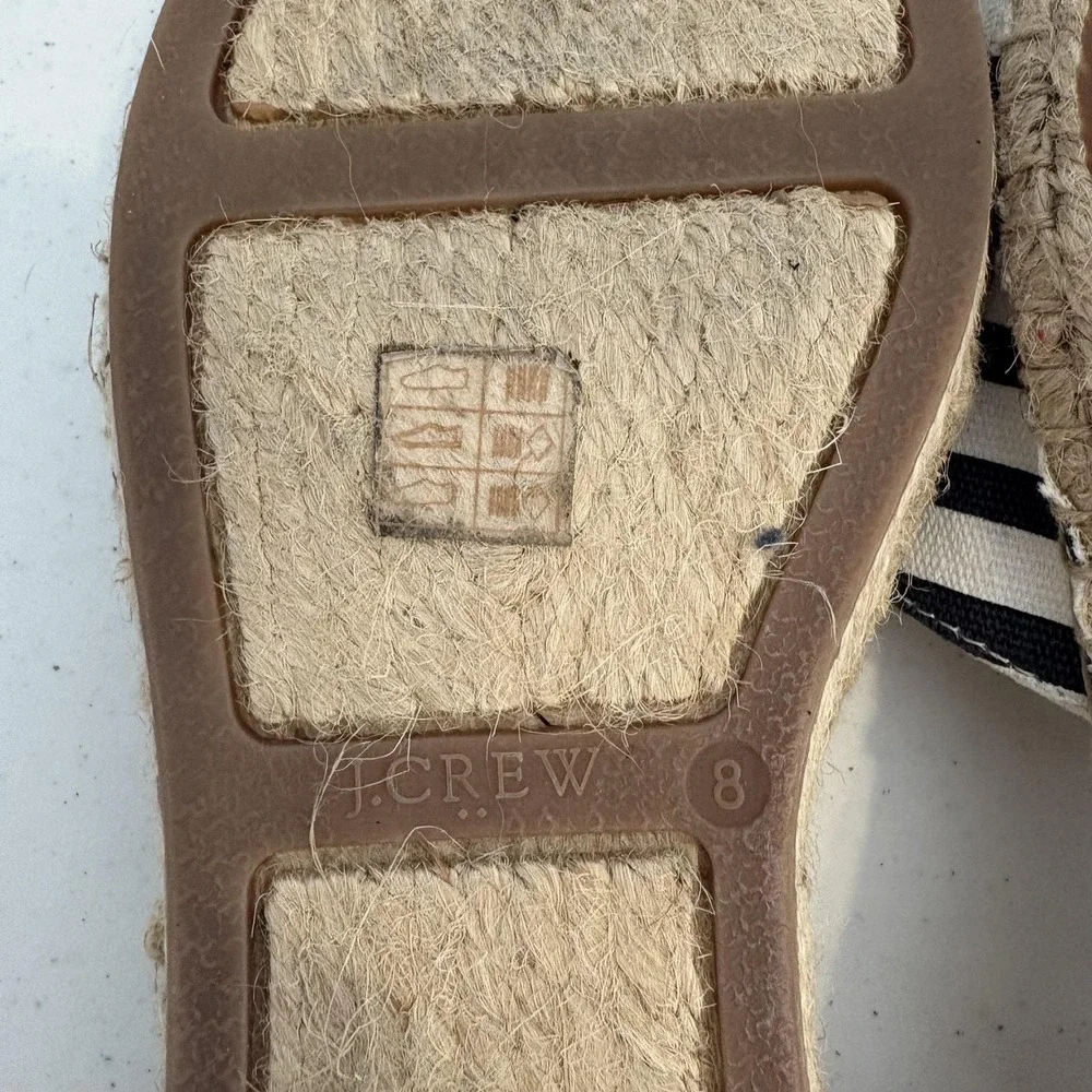 J Crew Shoes Womens Size 8 Navy Ivory‎ Espadrille Stripe Ankle Tie Flats Summer
